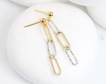 Two Tone Paperclip Chain Earrings In Gold Filled And Sterling Silver - Mixed Metal Chain Dangle Earrings, Prom Jewelry, Graduation Gift
