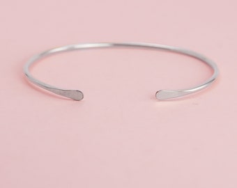 Smooth Silver Cuff Bracelet, Skinny Silver Bangle in your Custom Size, Layering Cuff, Gift for Her