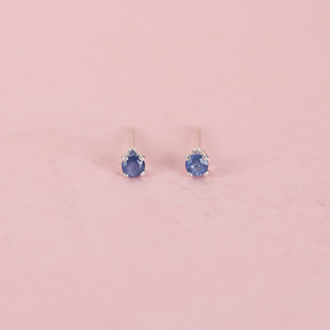 Tiny Sapphire Earrings With Sterling Silver Posts, Sapphire Stud ...