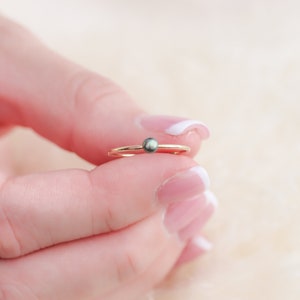 Black Pearl Ring, Stacking Ring in 14K Gold Fill, 14K Rose Gold Fill or Sterling Silver, Single Pearl Ring, Dark Peacock Pearl Ring image 3