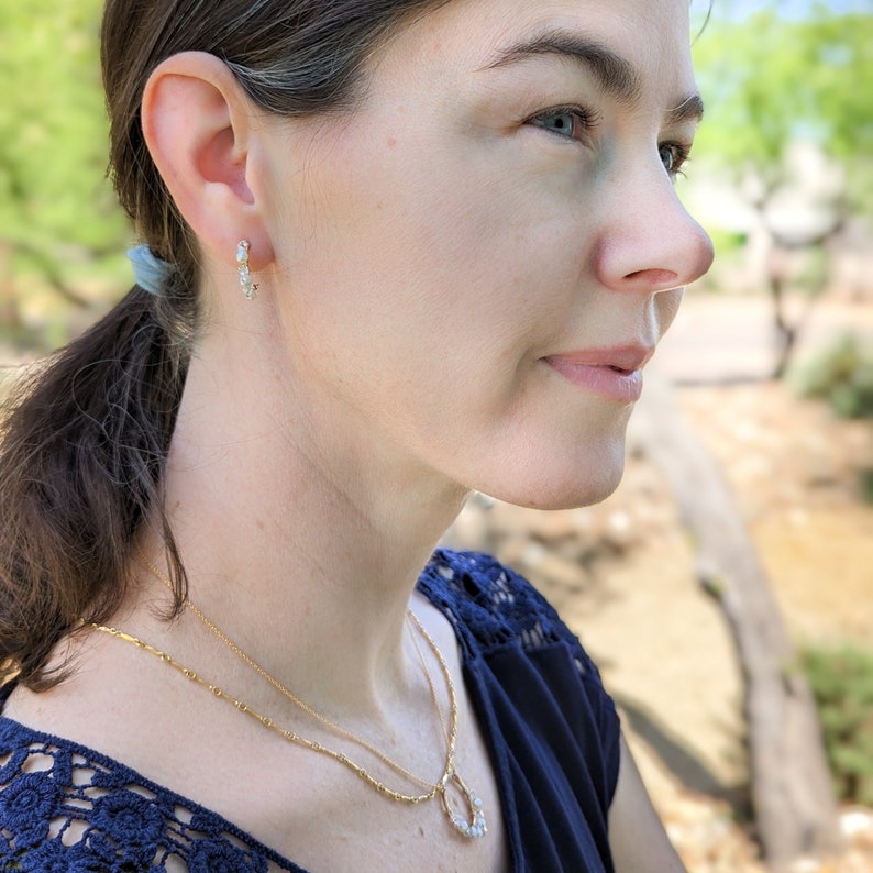 Herkimer Diamond and Pearl Hoops in Gold Fill, Rose Gold Fill, or Sterling Silver Simple Hoop Earrings image 3