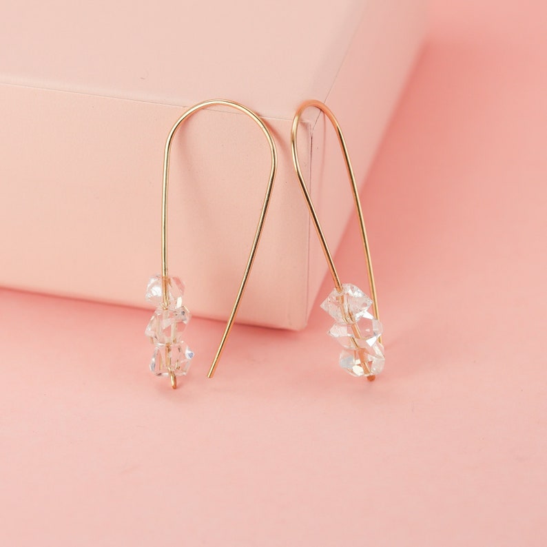 Herkimer Diamond Earrings in Gold Fill or Rose Gold Fill, Teardrop Statement Earrings, 14K Gold Fill Dangle Earrings, Graduation Gift image 1