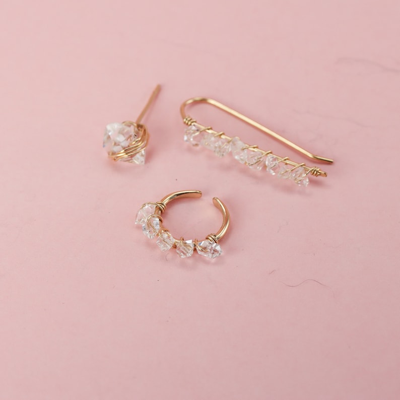 Herkimer Diamond Ear Cuff, 14K Gold Filled Ear Cuff, Crystal Cuff Earrings, Sparkly Ear Cuff, Prom Jewelry, Women Ear Cuff, Graduation Gift image 7