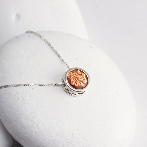 Sunstone Solitaire Necklace in Sterling Silver Slider | Etsy