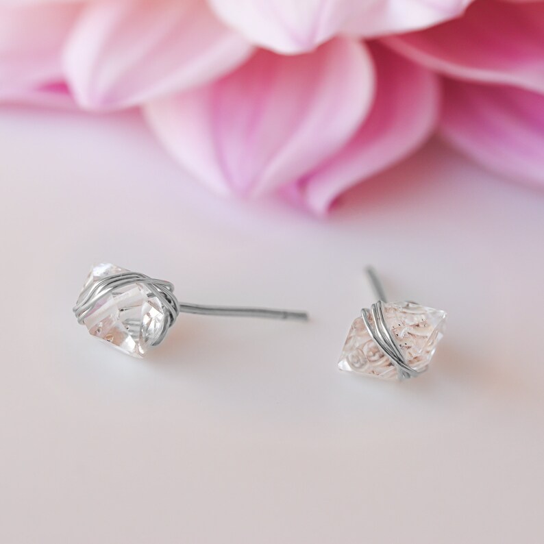 Herkimer Diamond Earrings Wrapped in Sterling Silver, Silver Herkimer Studs image 3