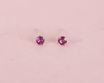 Tiny Raspberry Garnet Earrings with Sterling Silver Posts, Rhodolite Garnet Earrings, Mini Gemstone Earrings, Anniversary Jewelry For Her
