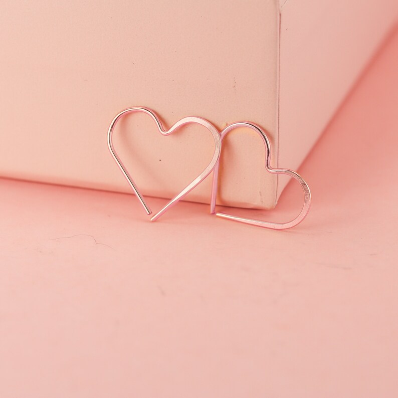 Women hoop heart earrings hammered in solid 14k yellow, rose and white gold or gold filled or sterling silver only image 3