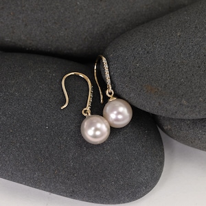 Large Pearl Earrings, Pearl And Diamond Earrings, 14k Solid Gold Earrings, Freshwater Pearl Earrings, Pearl Drop Earrings, Genuine Pearl image 8