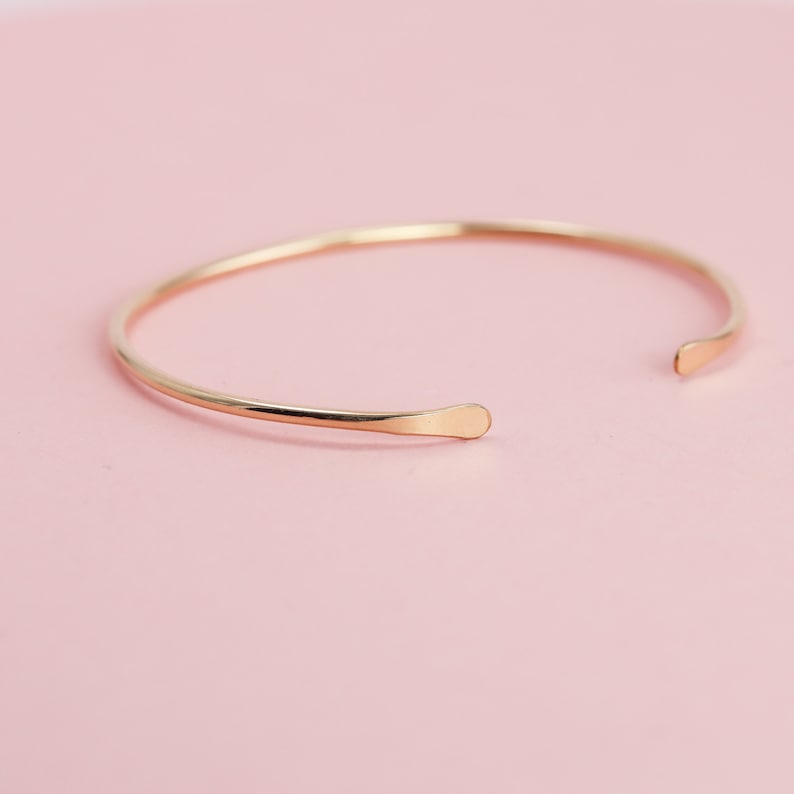 14K Solid Gold Bangle, 14K Solid Gold Cuff Bracelet, 14K Solid Gold Stacking Cuff, Hammered 14K Solid Gold Cuff, Smooth 14K Solid Gold image 3