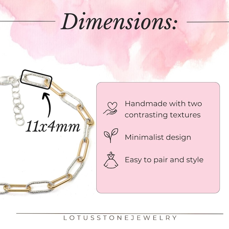 Armband i blandad metall eller massivt sterling zirkon, armband i två färger i guld och silver, armband med grov gemkedja, examenspresenter bild 10