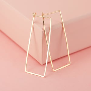 Large Solid 14K Rectangle Hoops Hammered from Solid 14K in Yellow, Rose, and White Gold, 2&quot; Solid Gold Hoop Earrings, Solid 14k Hoops