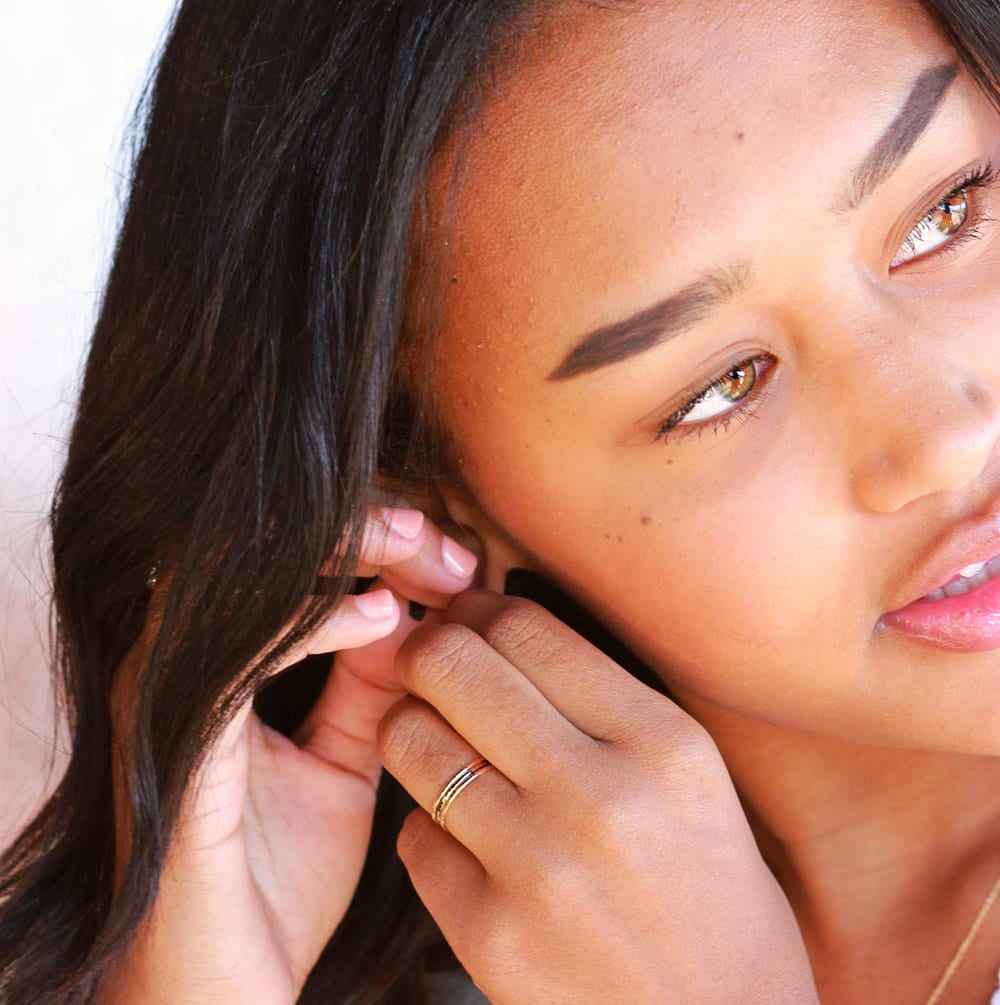 Buy Skinny 14K Gold Ring in Yellow or Rose Gold, Hammered Stacking