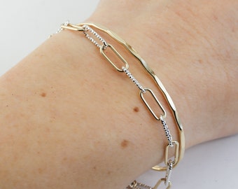 Mixed Metal Bracelet, Two Tone Bracelet In Gold Filled And Silver, Chunky Paperclip Chain Bracelet, Mothers Day Gifts, Handmade Jewelry