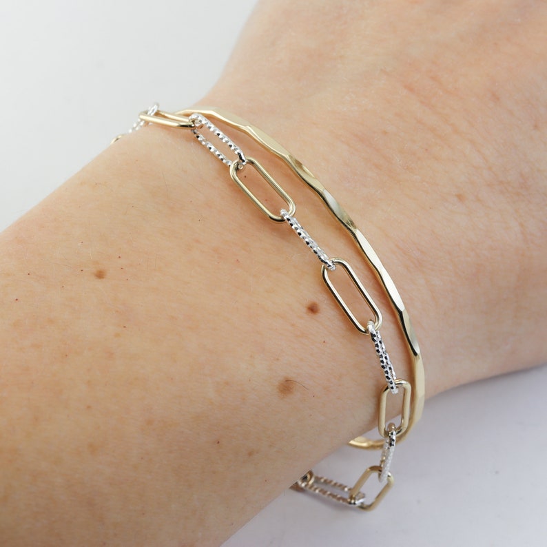 Armband i blandad metall eller massivt sterling zirkon, armband i två färger i guld och silver, armband med grov gemkedja, examenspresenter bild 1