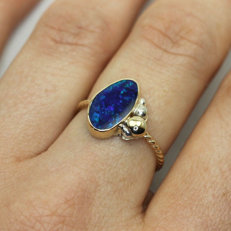 14kt Gold Opal Ring With Thin Twisted Band Gold and Silver Etsy