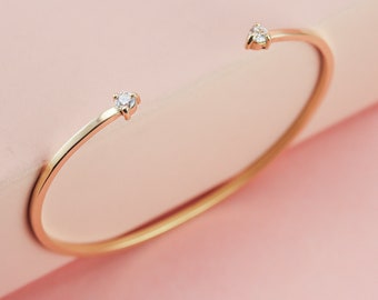 Bracelet manchette diamant, bracelet manchette en or massif avec diamants taille brillant et rose de 3 mm, blanc, noir, sel et poivre, cadeau de mariée personnalisé