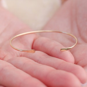 14K Solid Gold Bangle, 14K Solid Gold Cuff Bracelet, 14K Solid Gold Stacking Cuff, Hammered 14K Solid Gold Cuff, Smooth 14K Solid Gold image 8