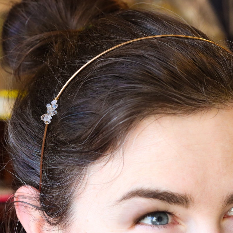 Gold Headband with Herkimer Diamonds, Thin Gold Tiara Headband with Herkimer Diamonds by Lotus Stone Jewelry for her birthday.