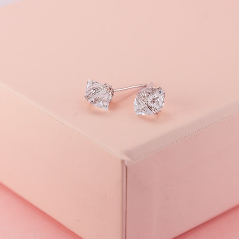 Herkimer Diamond Earrings Wrapped in Sterling Silver, Silver Herkimer Studs image 1