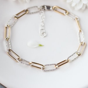 Armband i blandad metall eller massivt sterling zirkon, armband i två färger i guld och silver, armband med grov gemkedja, examenspresenter bild 9
