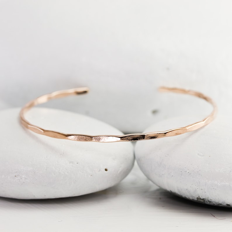 Solid Rose Gold Cuff Bracelet Hammered Solid Rose Gold Etsy