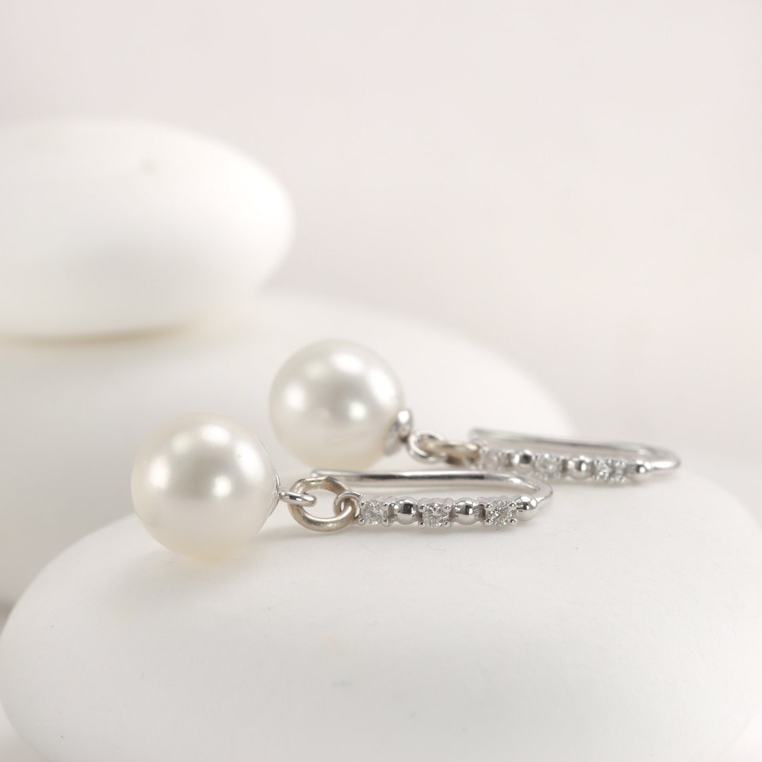 Large Pearl Drops in 14K With Genuine, Natural Diamonds, Solid Gold ...