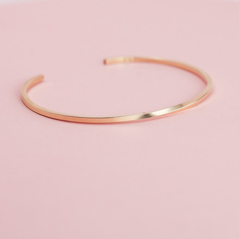 14K Solid Gold Square Cuff Bracelet, 14K Solid Gold Bangle, 14K Solid Gold Twisted Bracelet, Minimalist Jewelry,Handmade Friendship Bracelet image 2