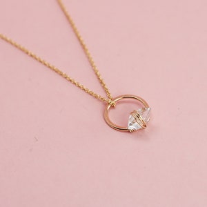 Mini Circle Herkimer Diamond Necklace in Gold, Crystal Layering Necklaces, Circle Minimalist Necklace image 3