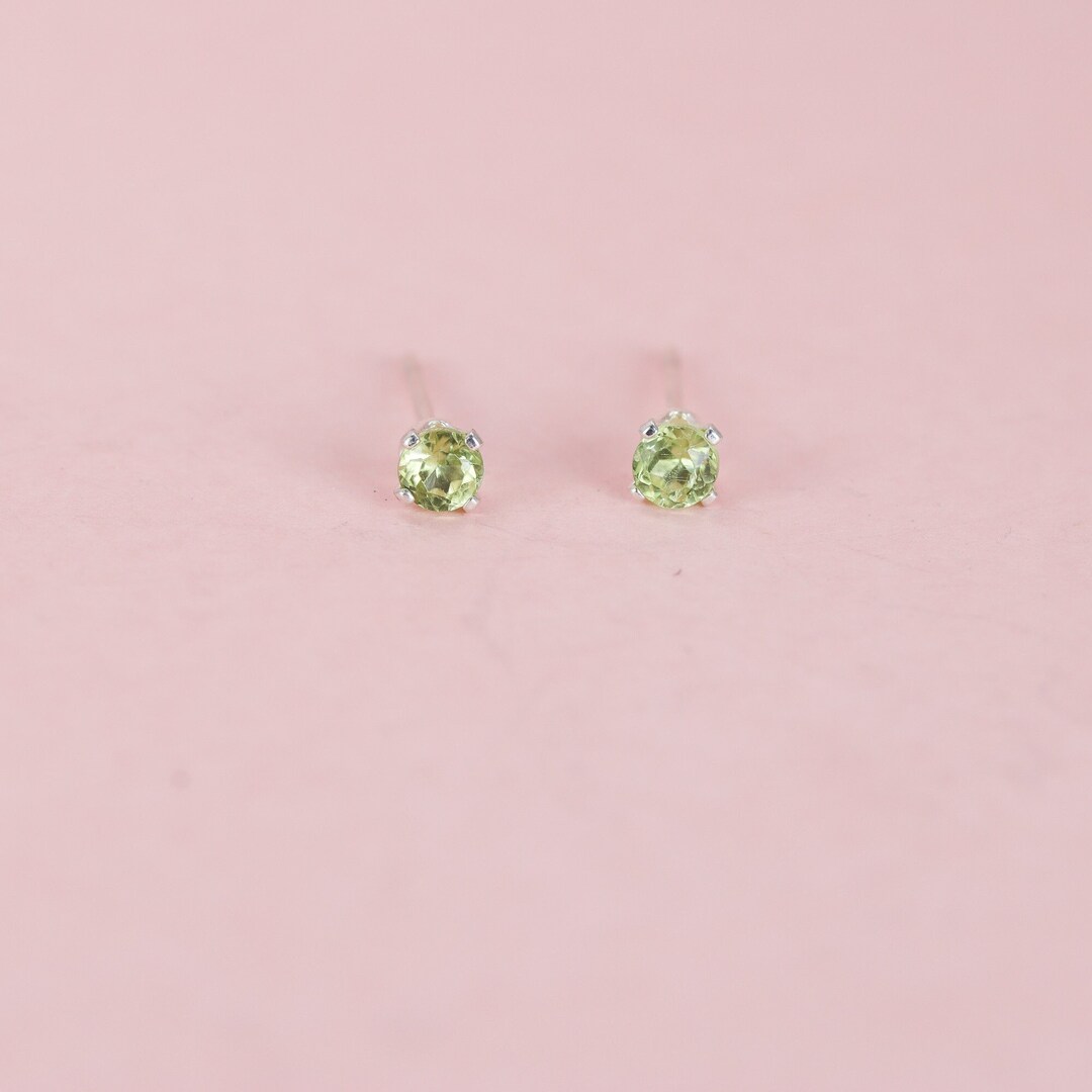 Tiny Peridot Earrings With Sterling Silver Posts Second Hole - Etsy
