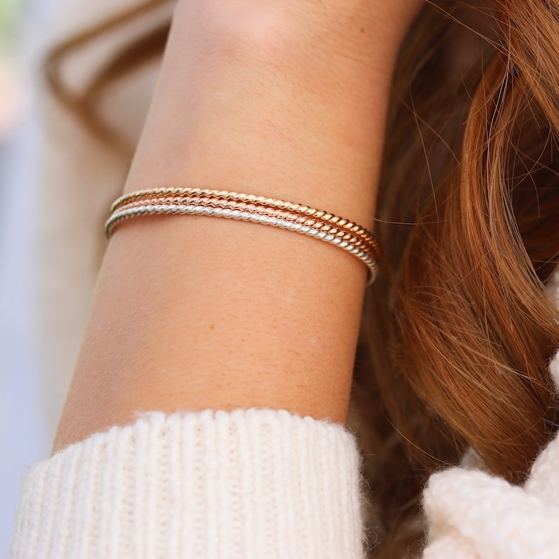 Twisted Gold Filled Cuff Bracelet, Dainty Cuff Bangle, Gold Filled Twist Bangle, Mothers Day Gifts, Minimalist Jewelry, Recycled Bracelet image 3