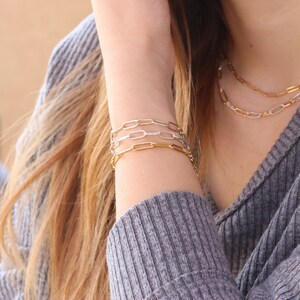 Armband i blandad metall eller massivt sterling zirkon, armband i två färger i guld och silver, armband med grov gemkedja, examenspresenter bild 2