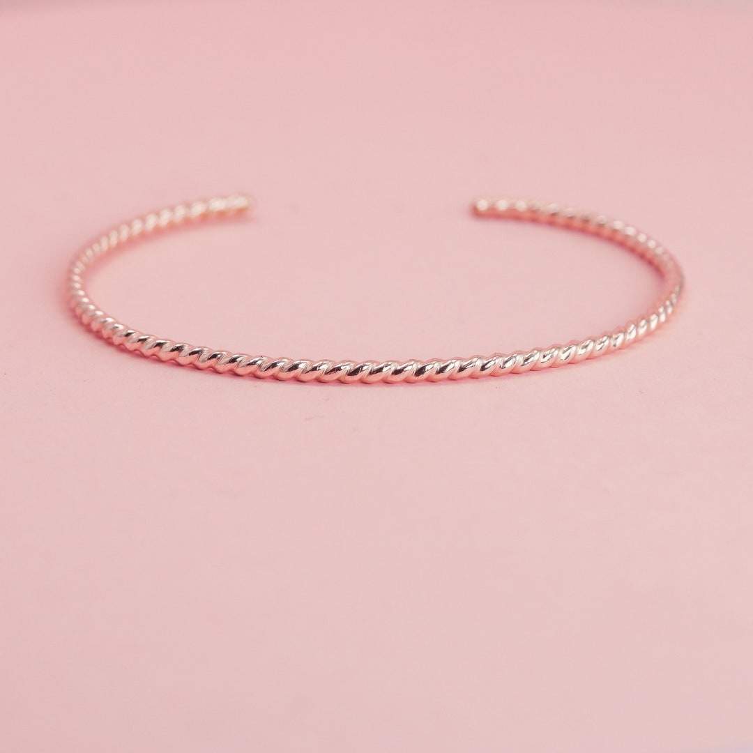Twisted Rose Gold Rope Cuff Skinny Rose Gold Bangle Stacking Etsy