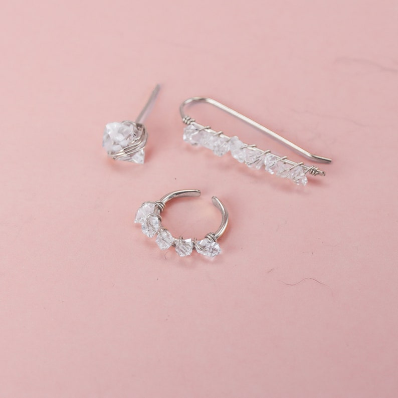Herkimer Diamond Earrings Wrapped in Sterling Silver, Silver Herkimer Studs image 7