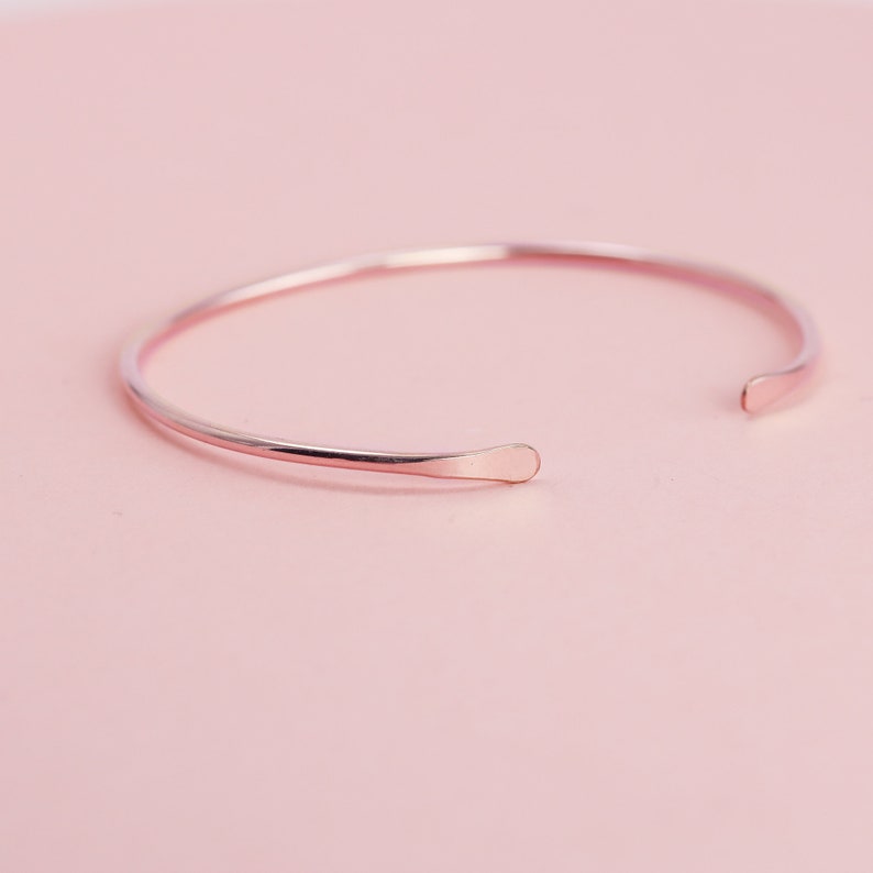 14K Rose Gold Fill Cuff Bracelet, 14K Rose Gold Fill Bangle For Women, Unique Hammered Cuff, Minimalist Stacking Bangle, Mothers Day Gifts image 4