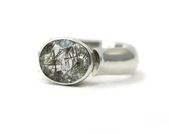 Rutielkwarts ring in sterling zilver, op maat gemaakte zilveren stapelring