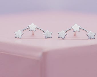 Tiny Constellation Stud Earrings in Sterling Silver, Star Ear Crawlers, Astrology Jewelry, Gift for Astronomy Lovers, Orion's Belt