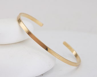 Chunky Wide Cuff, Flat Sterling Silver and 14K Gold Filled Cuff that's perfect for an Engraved Gift for Her, Minimalist Gold Cuff