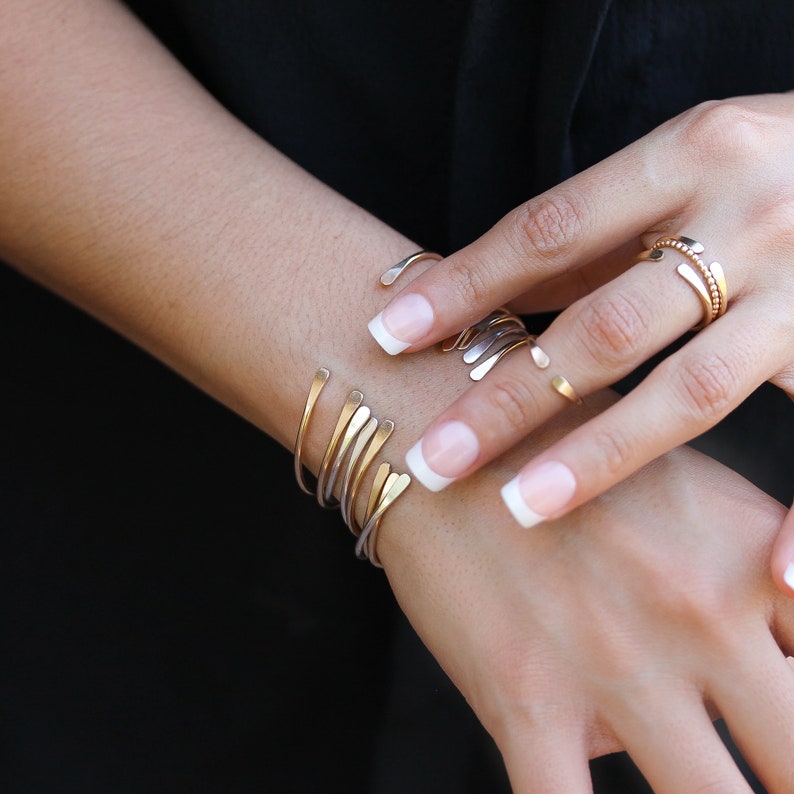 Smooth Rose Gold Cuff, Skinny Rose Gold Bangle, Stacking Bracelet in Gold Fill by Lotus Stone Jewelry. Gift for her christmas.