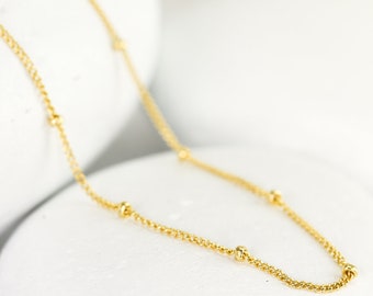 Fijne kralenketting met satellietmotief, luchtige ketting met stippen, lichte en eenvoudige cadeaus voor bruidsmeisjes, verguld, 16 of 18 inch ketting