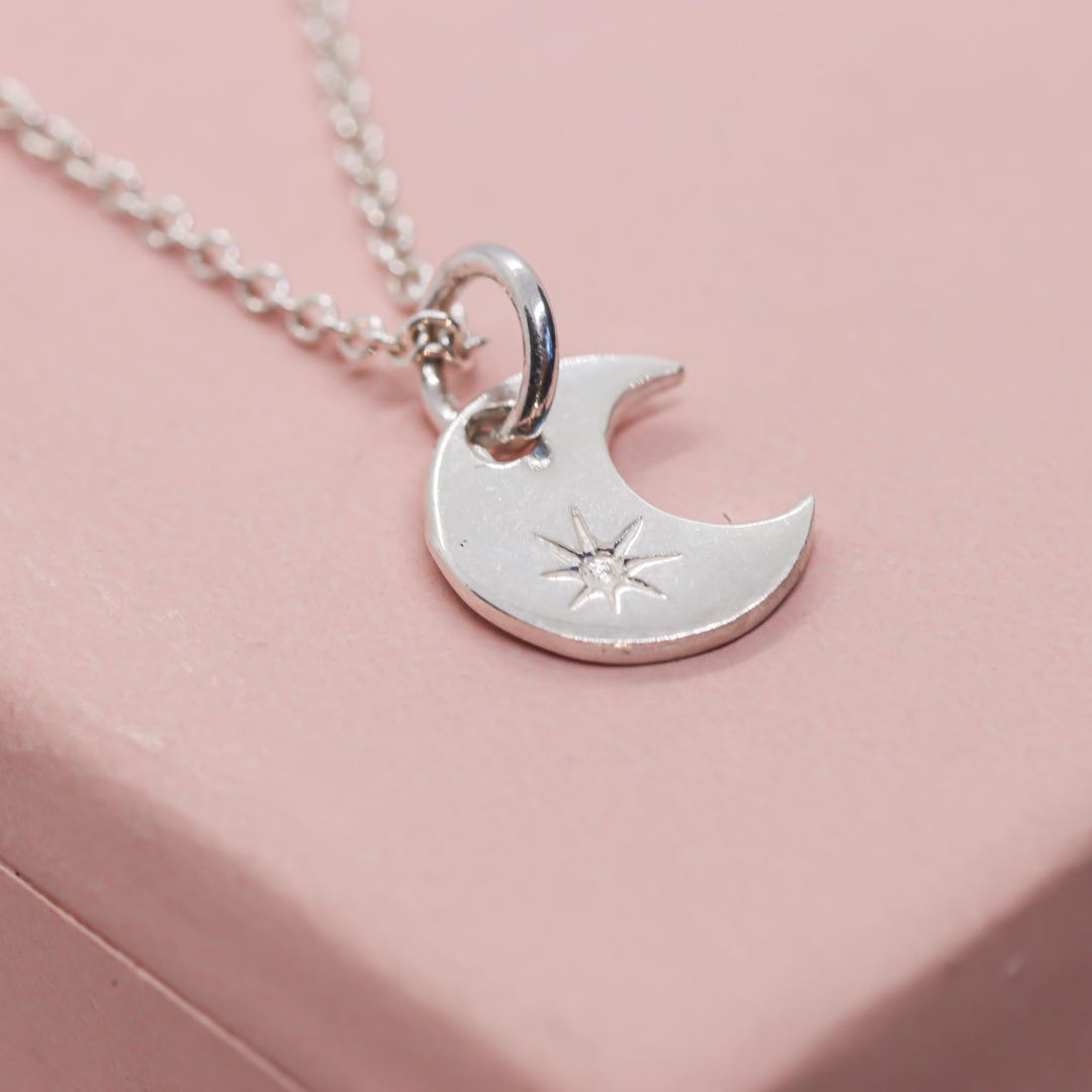 Crescent Moon Necklace With Star – Celestial Pendant in Sterling Silver ...
