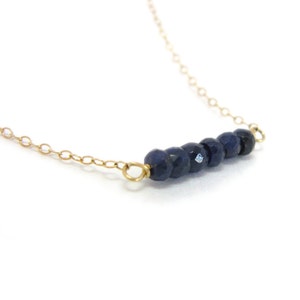 Sapphire Bar Necklace with Genuine Blue Sapphires and 14k Gold Fill Chain, 3.5mm Sapphire  Bar Necklace, Dainty Layering Necklace
