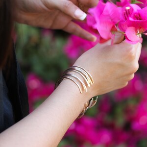 3 Smooth Cuff Bangles in Mixed Metals, Simple Cuff Bracelets, Custom Sized in Gold, Rose Gold, or Sterling Silver by Lotus Stone Jewelry. Great gift for her valentines day.