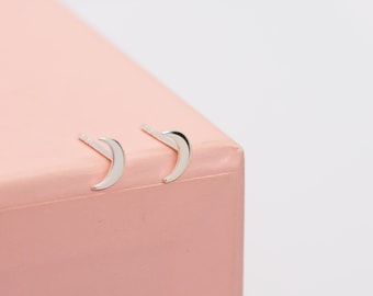 Crescent Moon Stud Earrings – Dainty Lunar Earrings in Sterling Silver or 14k Gold Filled