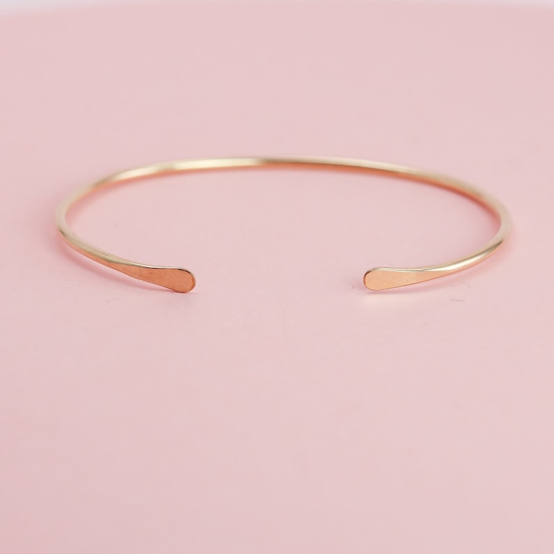 14K Solid Gold Bangle, 14K Solid Gold Cuff Bracelet, 14K Solid Gold Stacking Cuff, Hammered 14K Solid Gold Cuff, Smooth 14K Solid Gold image 1