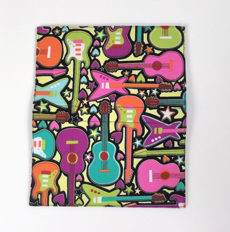 Bright Guitars Girls Rock Cotton Fabric Guitar Checkbook Cover with Pen Holder and Duplicate Checks Flap Music Checkbook