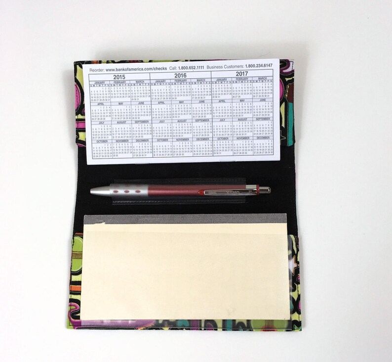 Bright Guitars Girls Rock Cotton Fabric Guitar Checkbook Cover with Pen Holder and Duplicate Checks Flap Music Checkbook