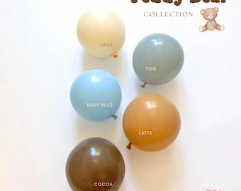 Teddy Bear Balloon Garland Kit: Cocoa, Latte, Blue Birthday Party Decor, Baby Shower Decor