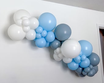 Dusty Blue Baby Shower DIY Balloon Kit Arch Garland Blue Fog White Boy Birthday Modern