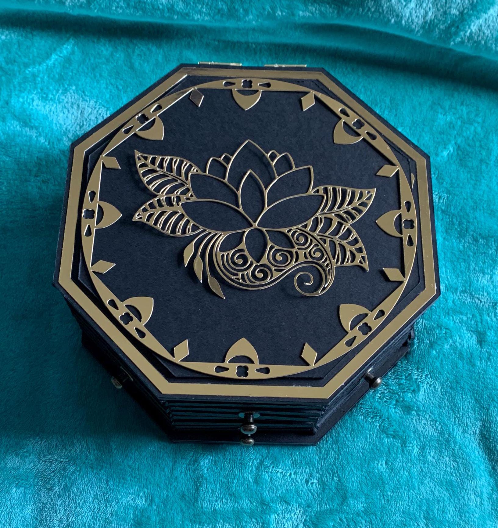 Lotus Flower Jewelry Box handmade in black and gold