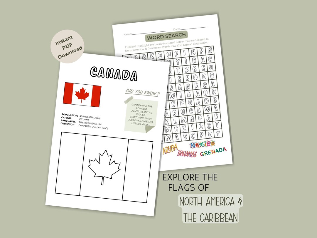 North America & Caribbean Flags Coloring Pages, Fun Facts + Quizzes ...